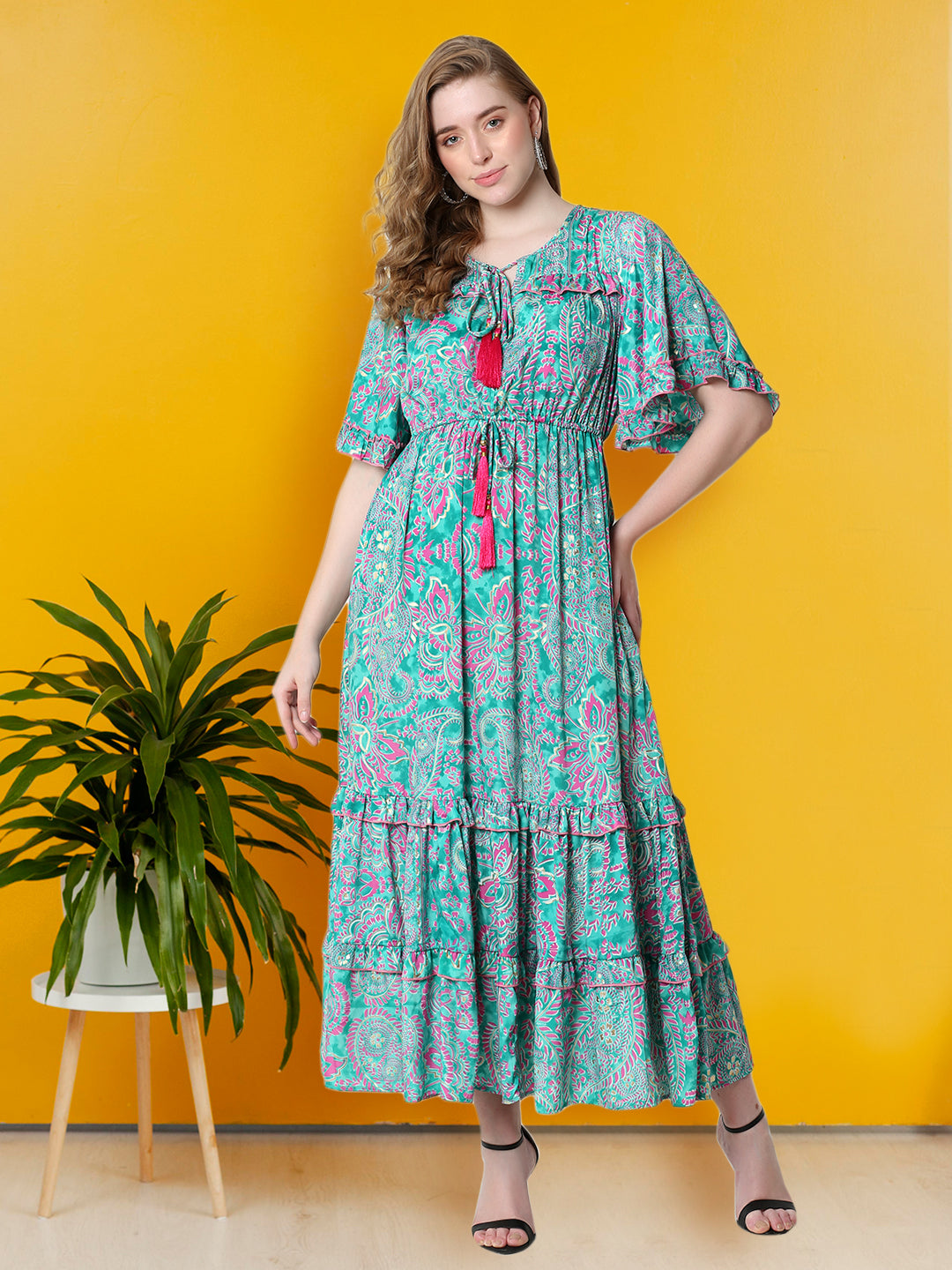 The Flow Command Dress – Ankle-Length Turquoise