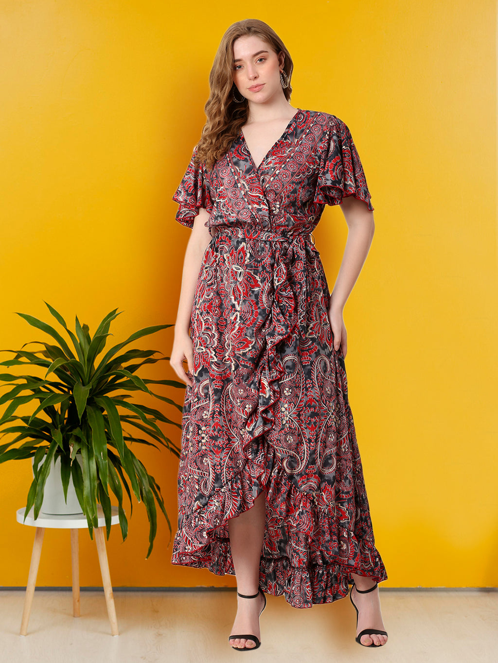 The Saffron Verse Dress – Red with Persian Print