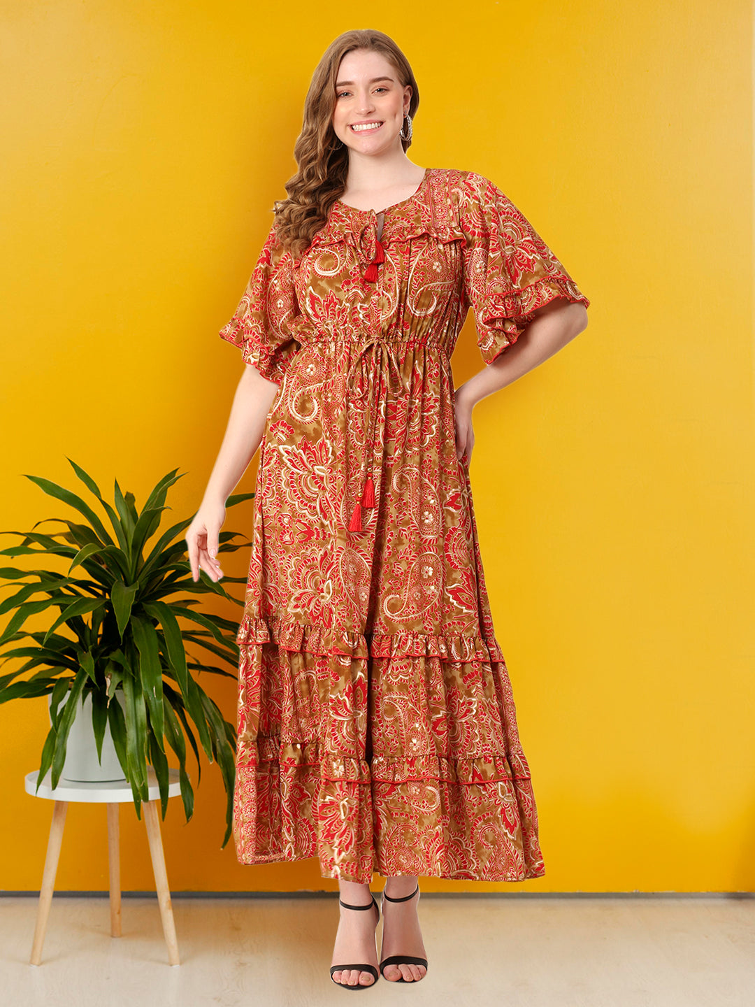 The Solar Move Dress – Ankle-Length Orange