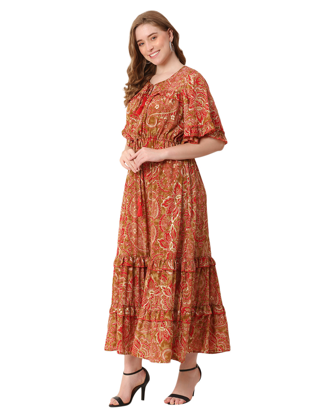 The Solar Move Dress – Ankle-Length Orange